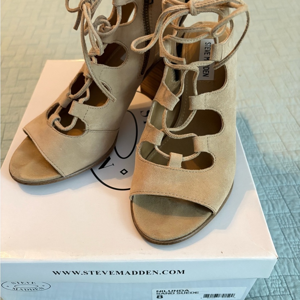 Steve Madden Women's Beige Lace-Up Heels
